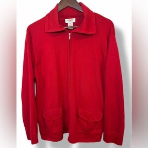 Talbots Woman 1X Classic Red Full Zip Cardigan Sweater Cotton Blend Academia